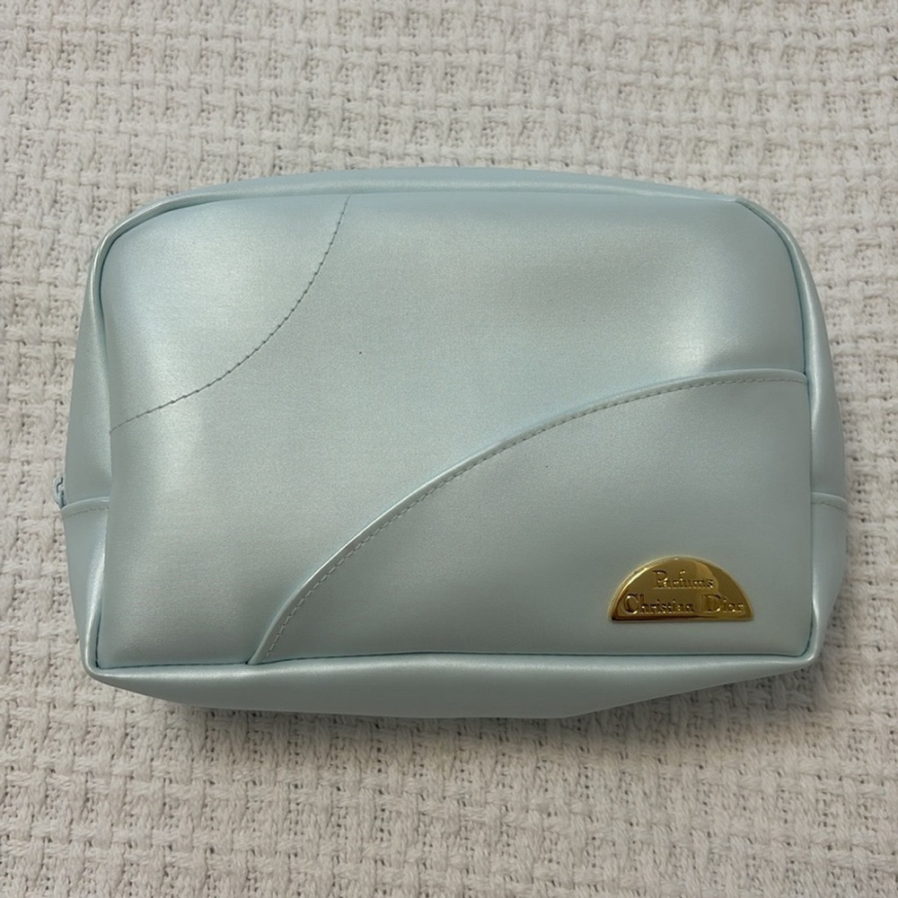 CHRISTIAN DIOR Perfume cosmetic bag travel make up bag top zipper light blue - Picture 1 of 16